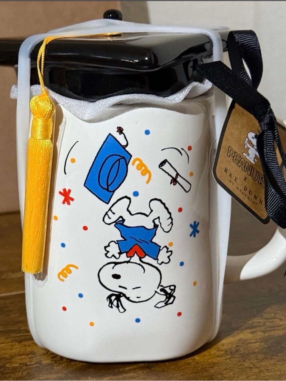 Rae Dunn Snoopy Dream Big Ceramic Mug with Black Lid - Picture 2 of 7